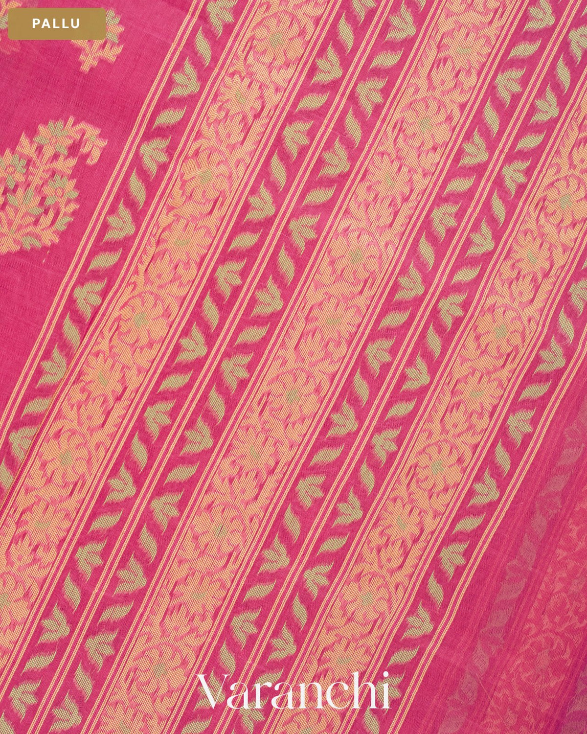 Magenta Pink Jamdani Pure Kora Silk Cotton Saree — Pallu
