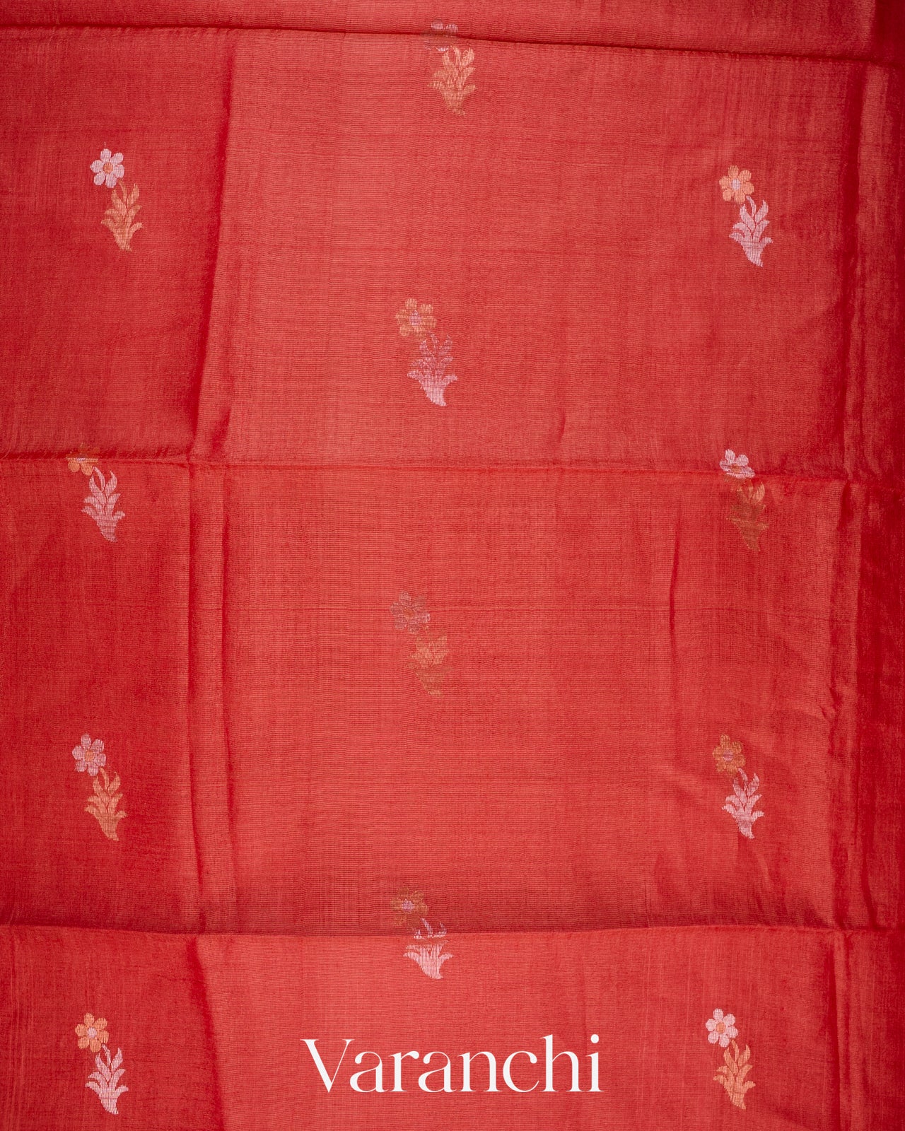 Tulip Red Jamdani Pure Tussar Tissue Silk Handloom Saree