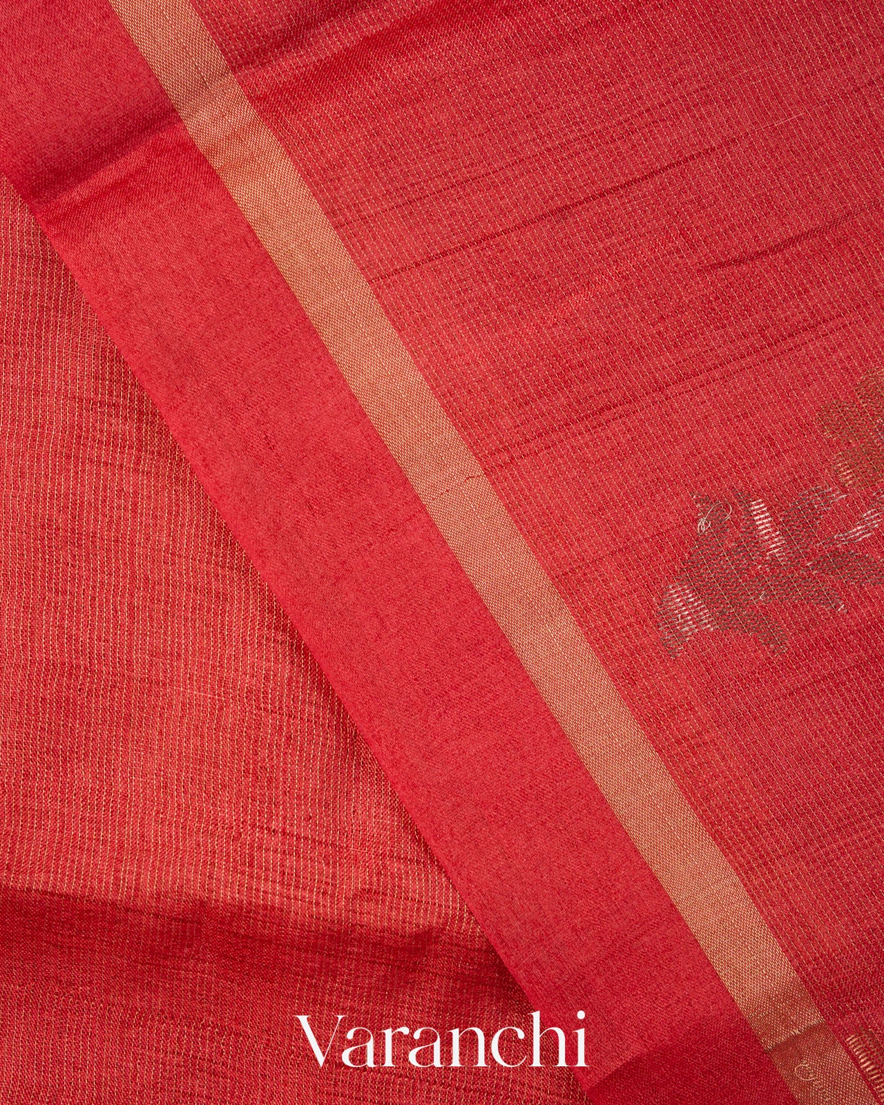 Tulip Red Jamdani Pure Tussar Tissue Silk Handloom Saree