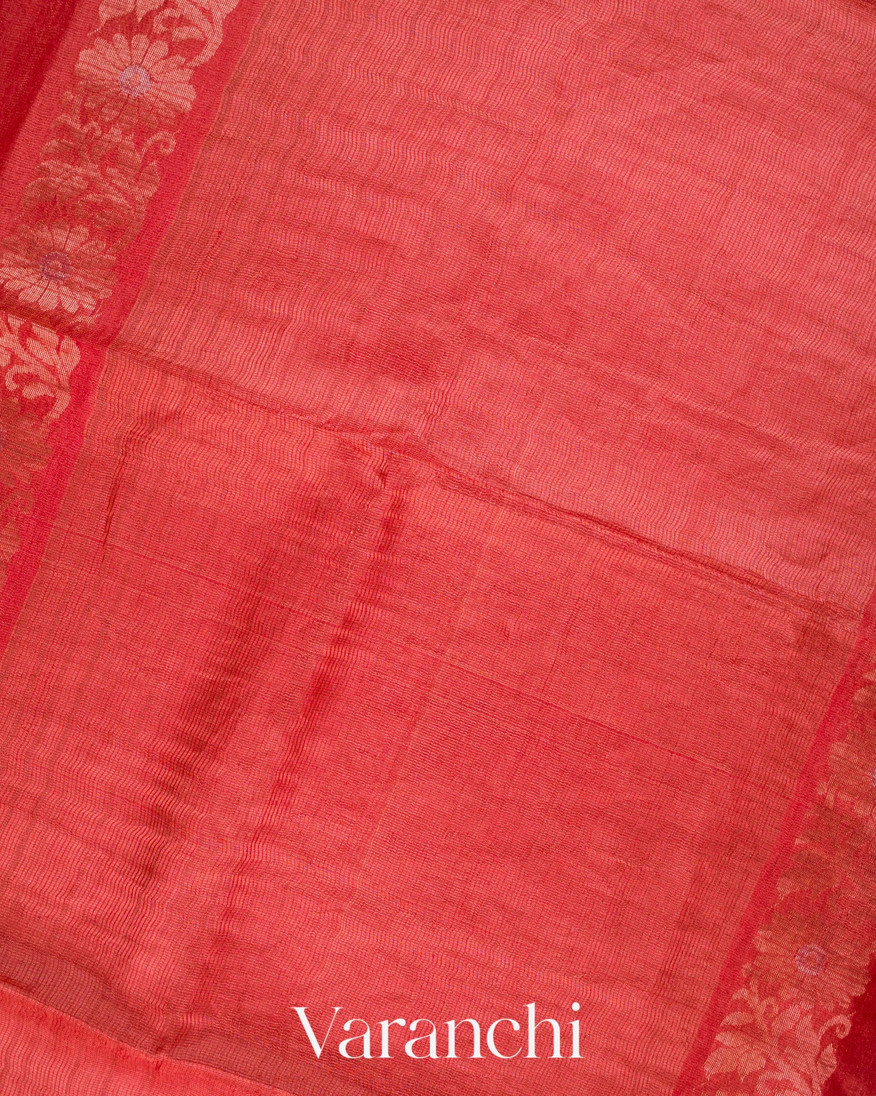 Tulip Red Jamdani Pure Tussar Tissue Silk Handloom Saree