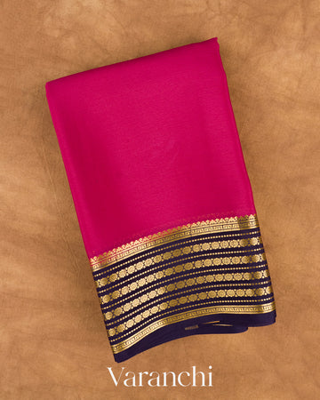 Rani Pink Pure Mysore Crepe Silk Saree — Folded