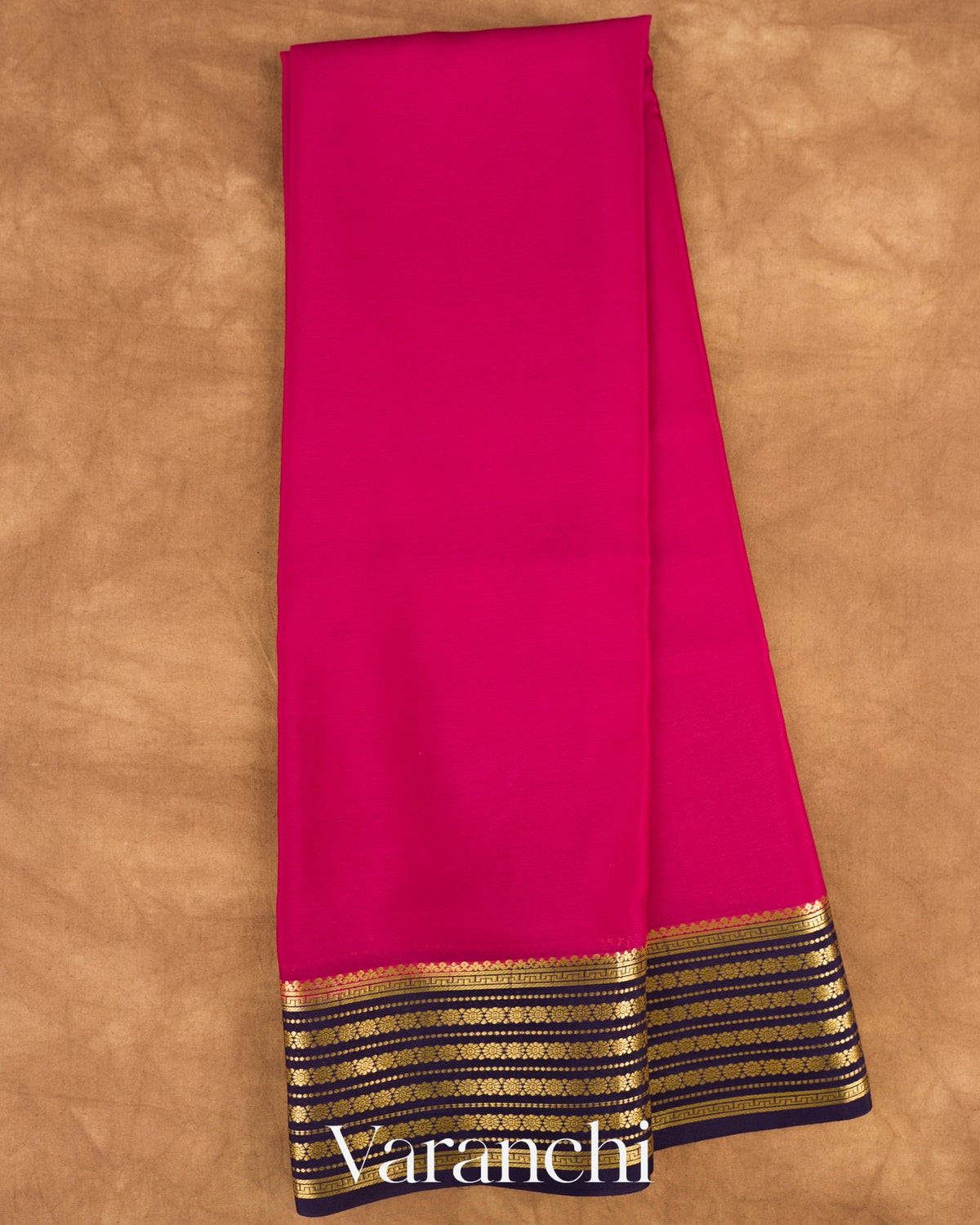 Rani Pink Pure Mysore Crepe Silk Saree — Full Saree