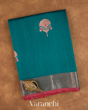 Peacock Blue Pure Chanderi Silk Cotton Handloom Saree