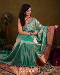 Sea Green Pure Katan Tissue Silk Handloom Saree