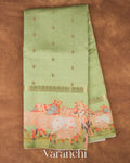 Pista Green Pichwai Digital Printed Pure Chiniya Silk Saree