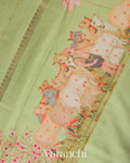 Pista Green Pichwai Digital Printed Pure Chiniya Silk Saree