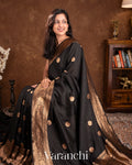 Jet Black Pure Katan Silk Handloom Saree