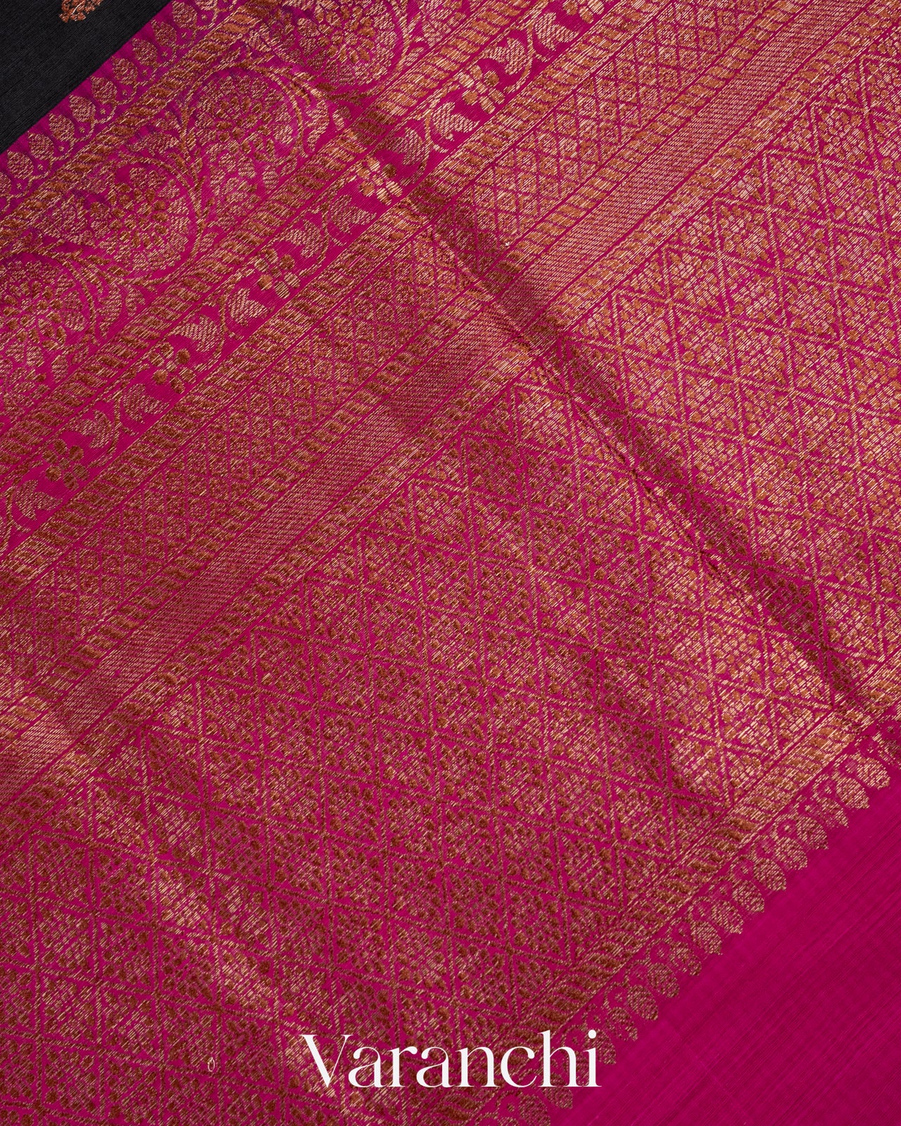 Deep Black Pure Dupion Silk Handloom Saree