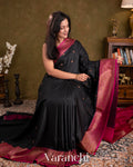 Deep Black Pure Dupion Silk Handloom Saree