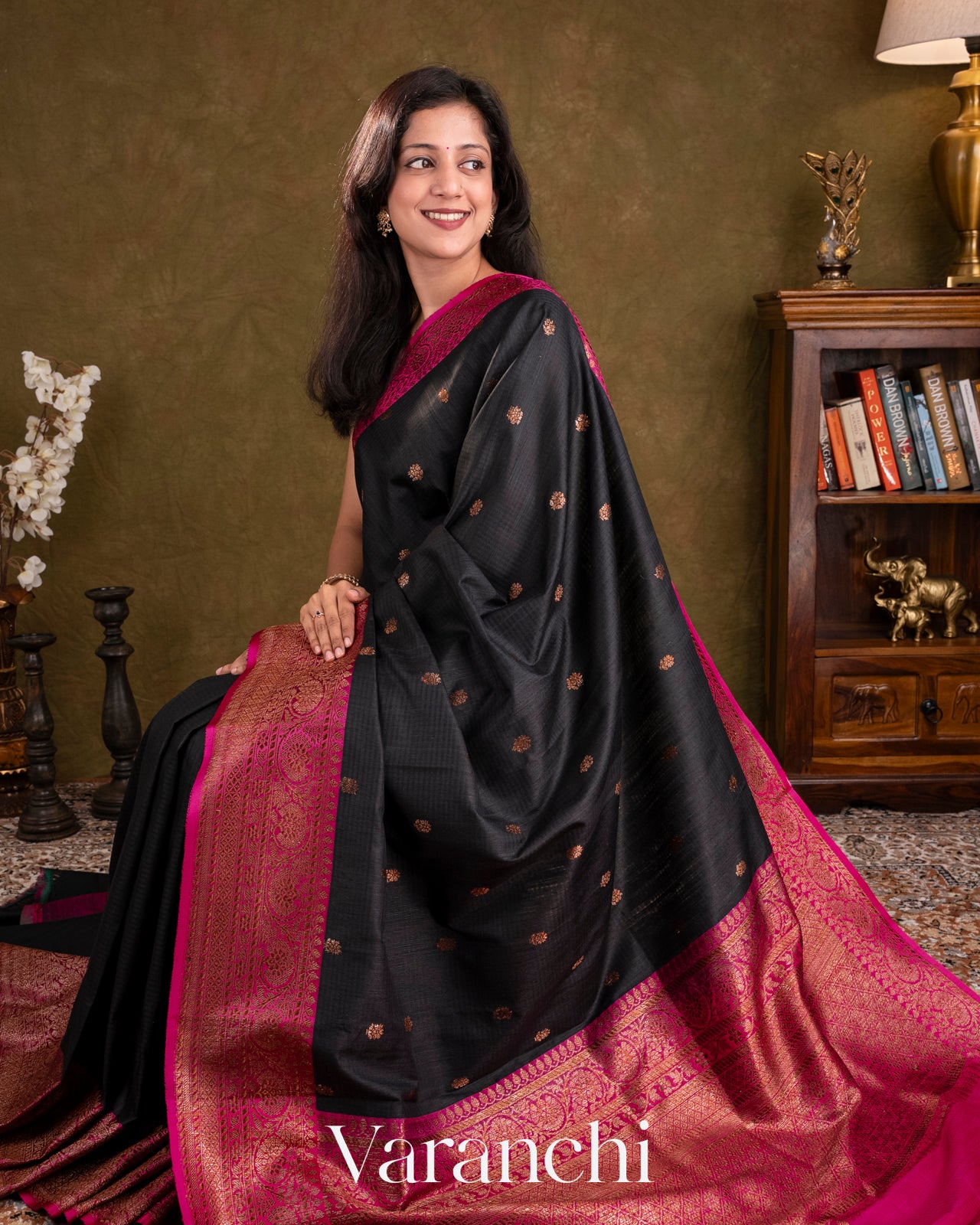 Deep Black Pure Dupion Silk Handloom Saree