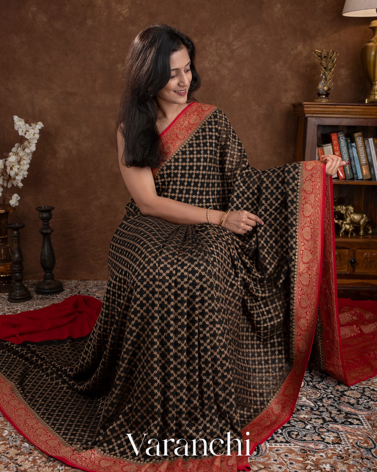 Charcoal Black Pure Georgette Silk Saree