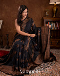 Black Lehariya Pure Raw Silk Handloom Saree