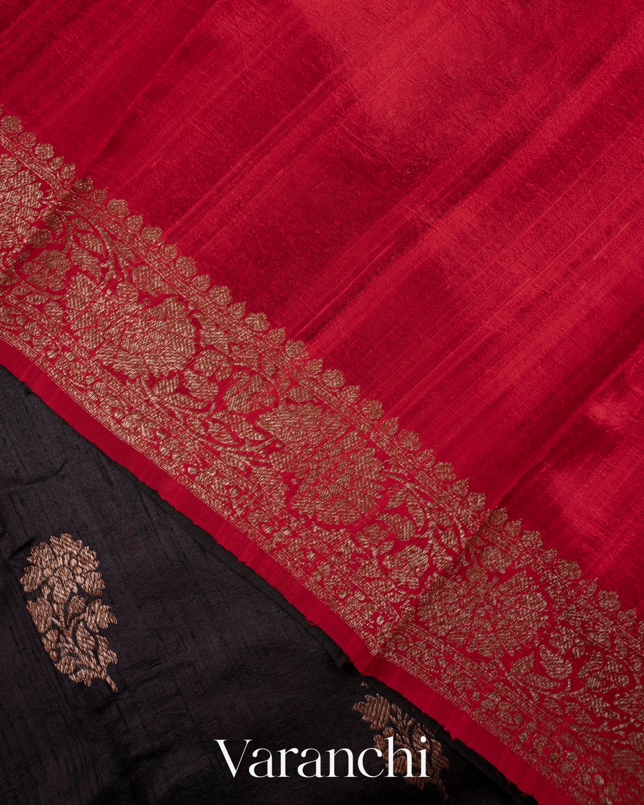 Jet Black Raw Silk Handloom Saree