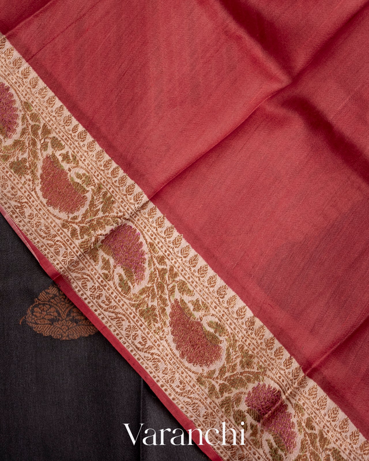 Black Pure Tussar Silk Handlooom Saree