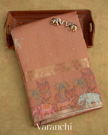 Dusty Peach Digital Printed Pure Moonga Silk Saree