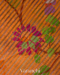 Tangerine Orange Floral Printed Pure Chanderi Silk Cotton Saree