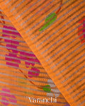 Tangerine Orange Floral Printed Pure Chanderi Silk Cotton Saree