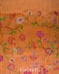 Tangerine Orange Floral Printed Pure Chanderi Silk Cotton Saree