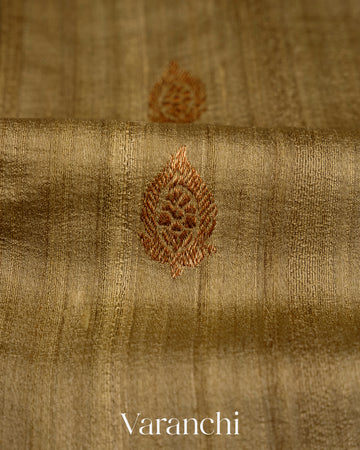 Antique Olive Green Pure Tussar Silk Handloom Saree