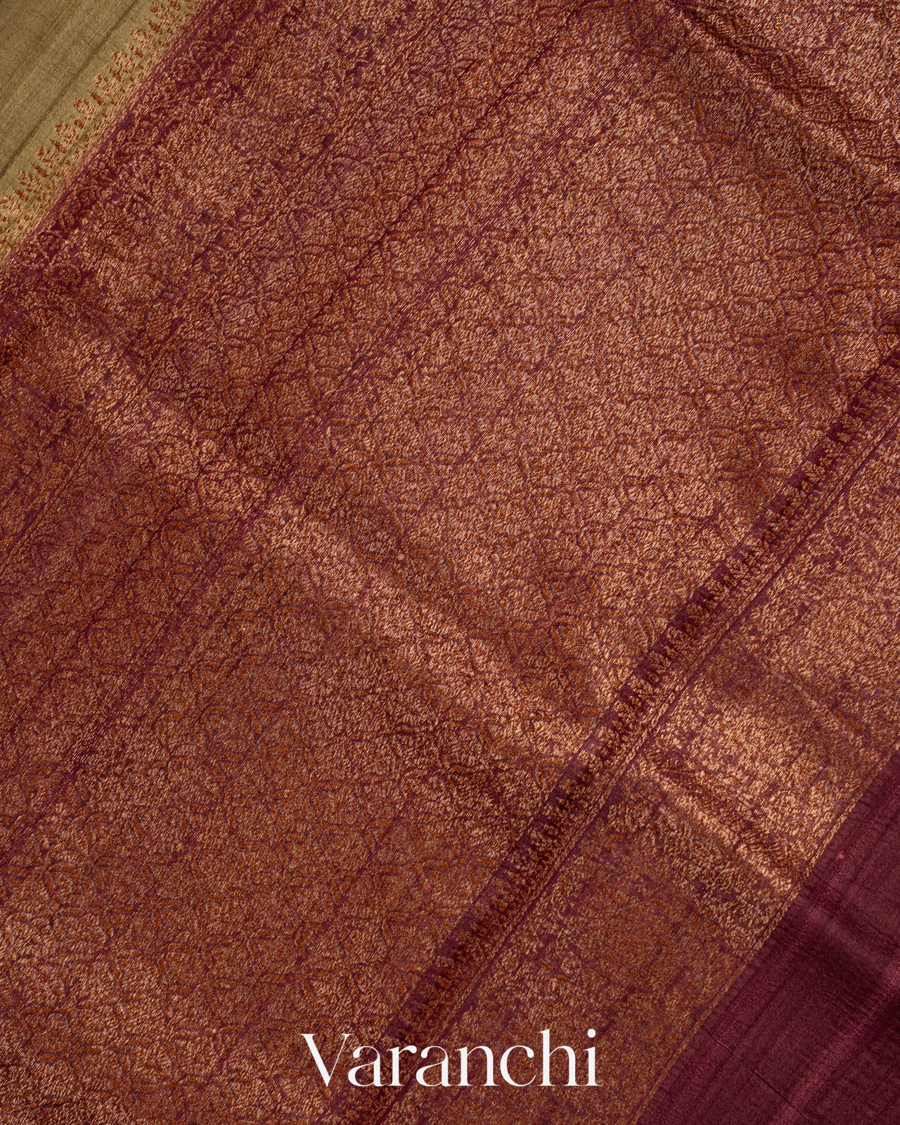 Antique Olive Green Pure Tussar Silk Handloom Saree