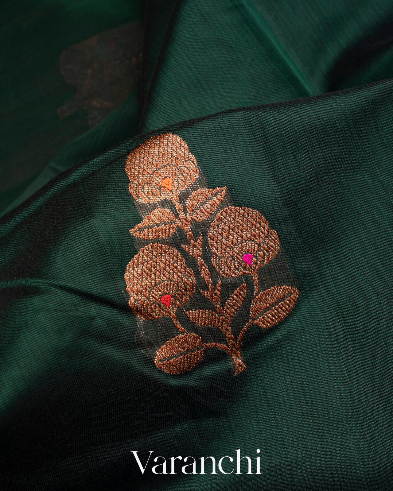 Bottle Green Pure Chanderi Silk Cotton Handloom Saree