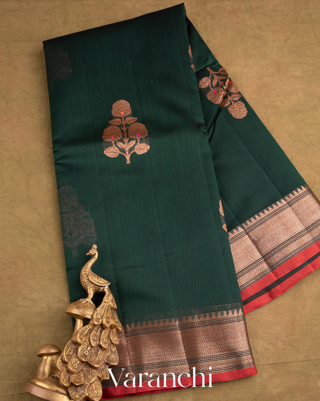 Bottle Green Pure Chanderi Silk Cotton Handloom Saree