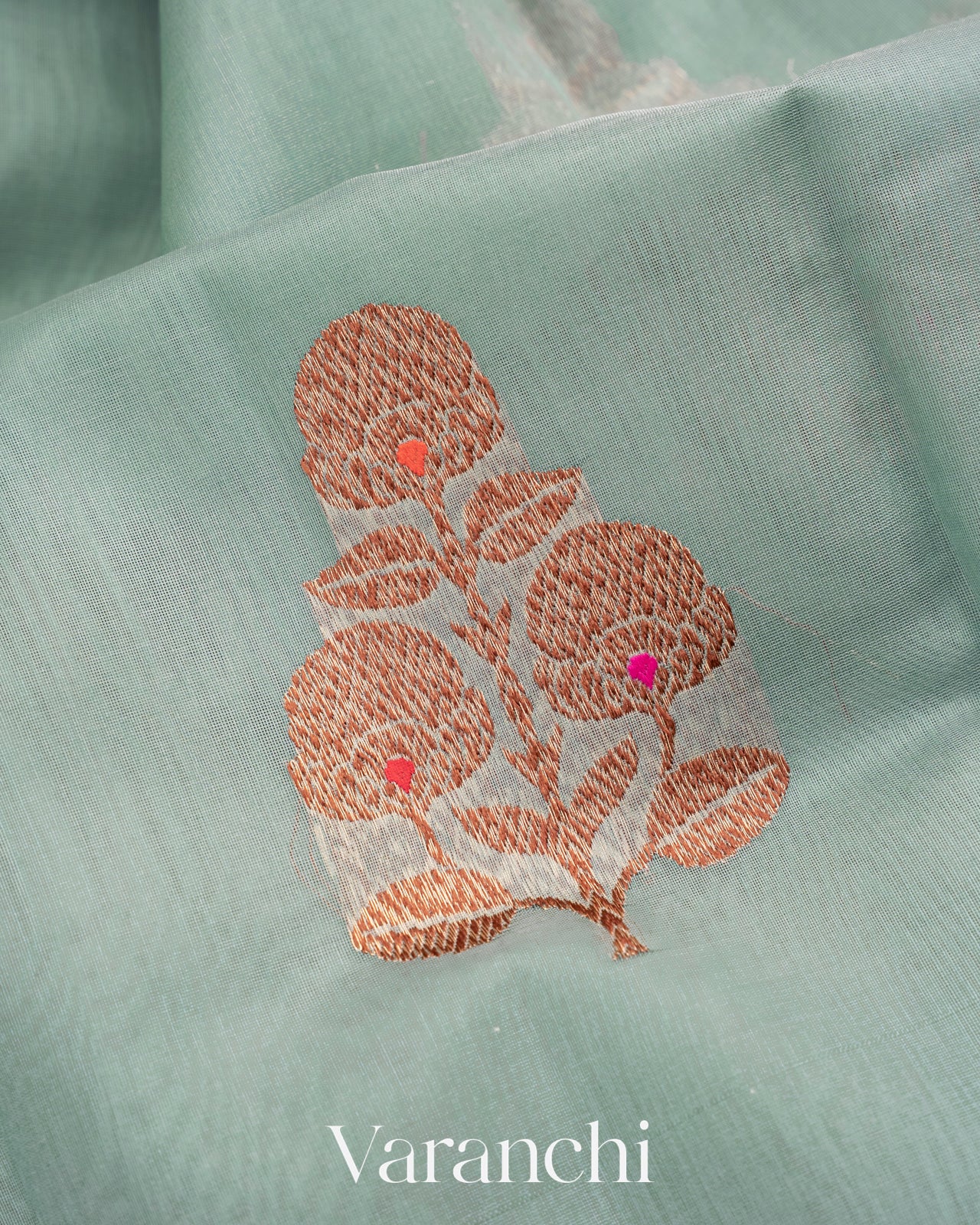 Powder Blue Pure Chanderi Silk Cotton Handloom Saree