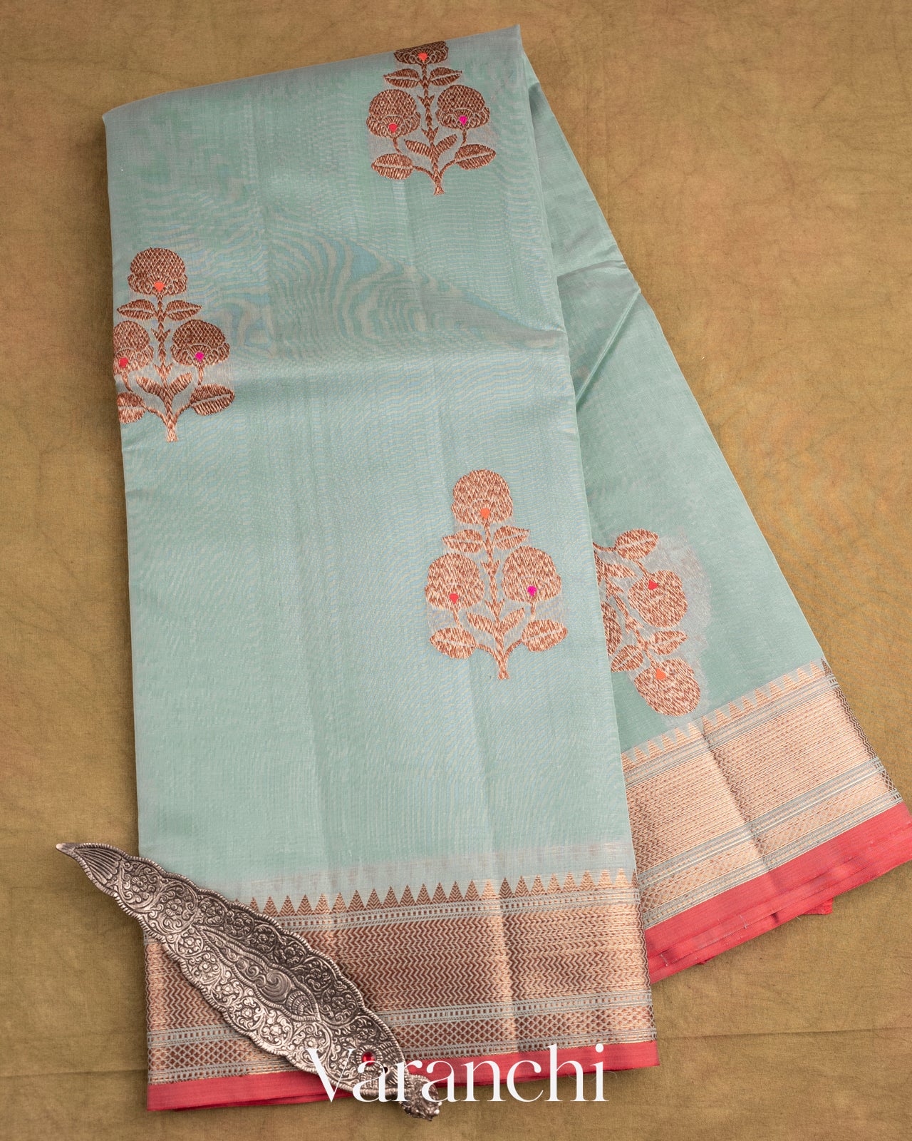 Powder Blue Pure Chanderi Silk Cotton Handloom Saree