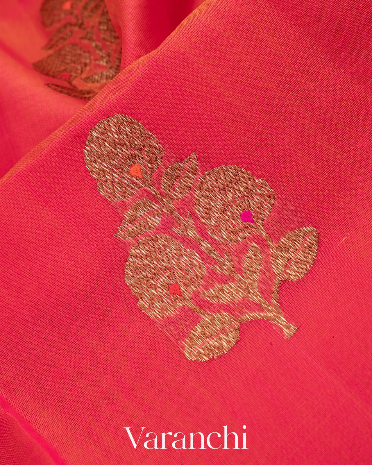Reddish Pink Pure Chanderi Silk Cotton Handloom Saree