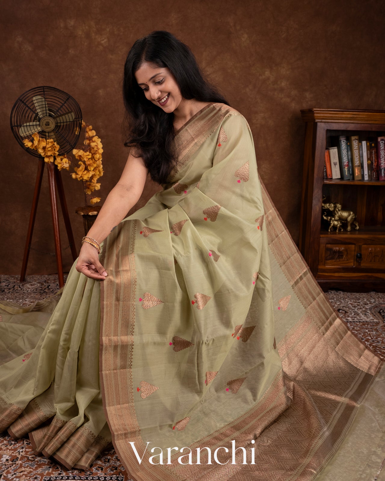 Light Sage Pure Chanderi Silk Cotton Handloom Saree