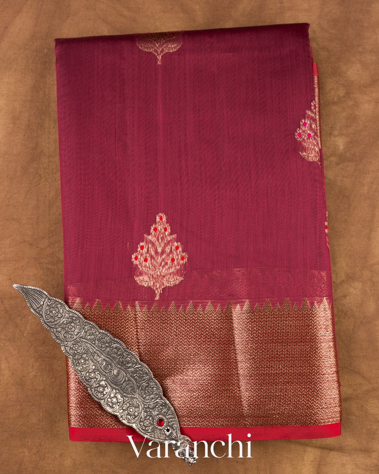 Wine Pink Pure Chanderi Silk Cotton Handloom Saree