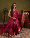 Wine Pink Pure Chanderi Silk Cotton Handloom Saree