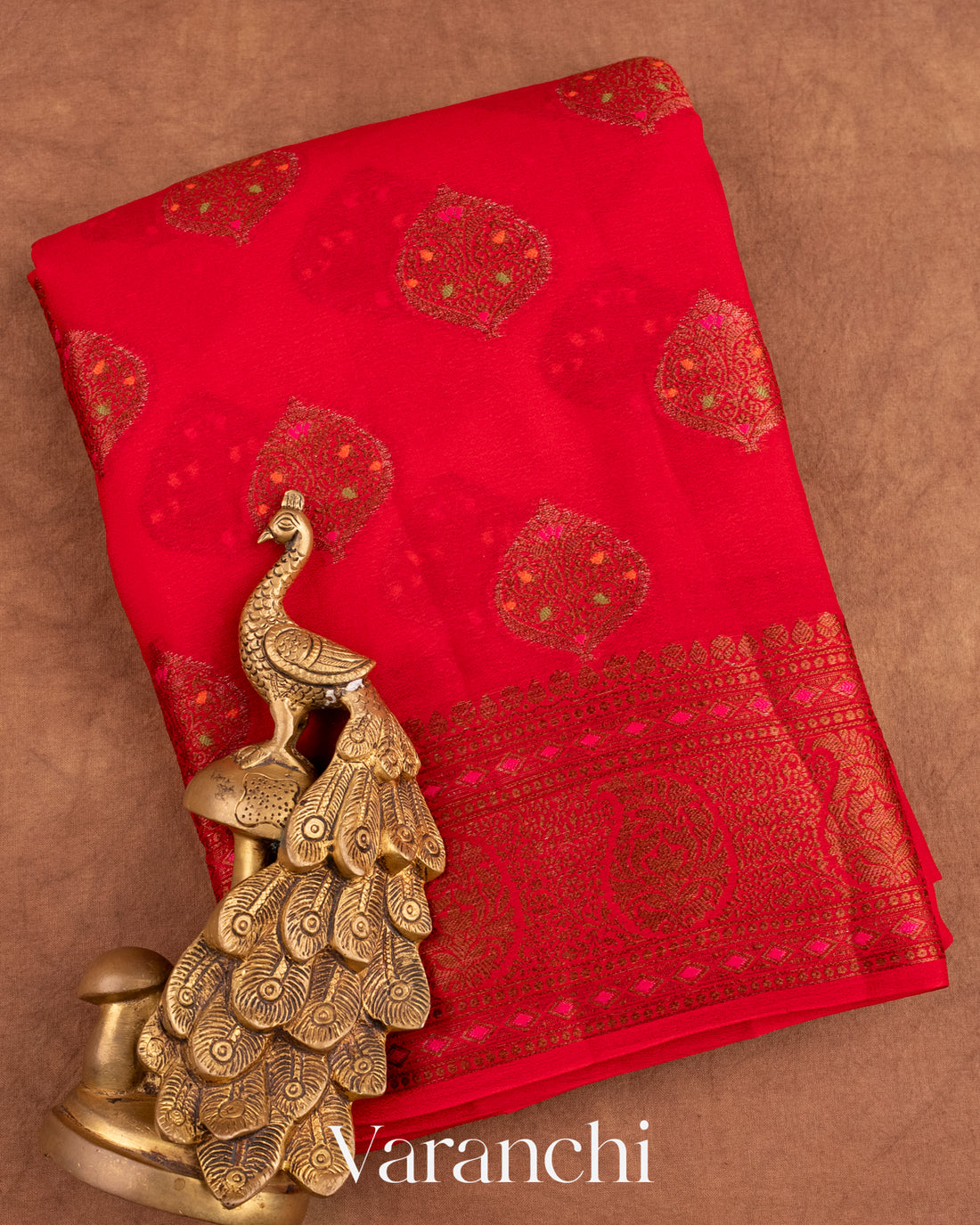 Chilli Red Pure Chiffon Silk Saree