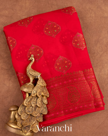 Chilli Red Pure Chiffon Silk Saree