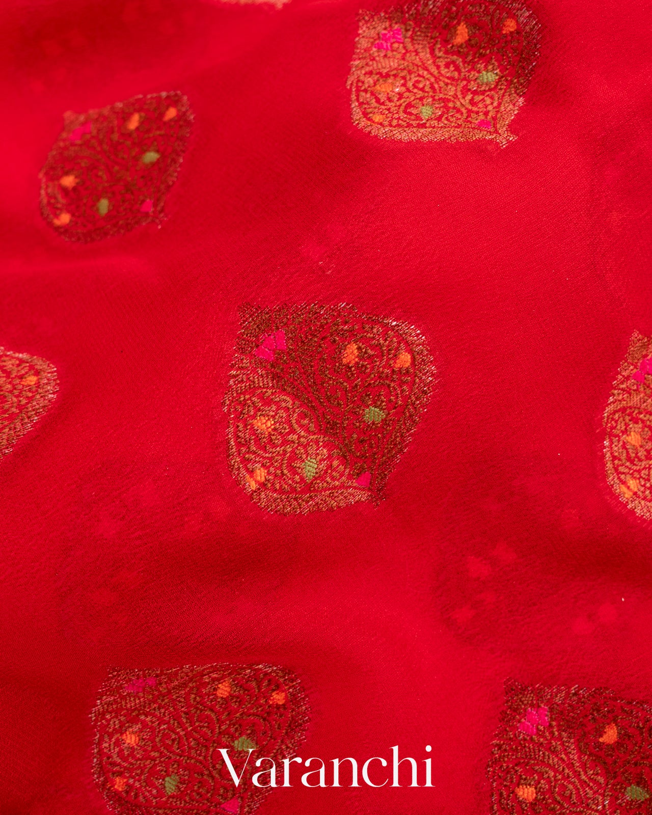 Chilli Red Pure Chiffon Silk Saree