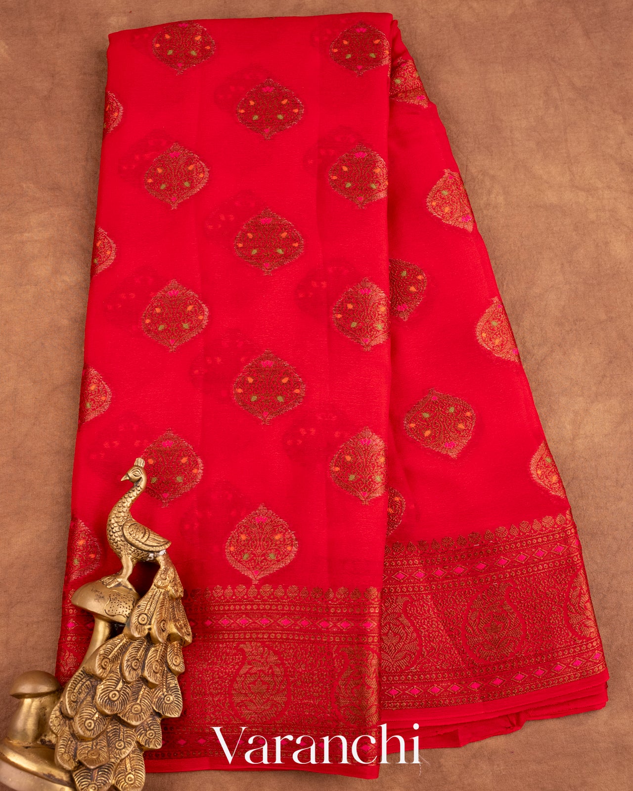 Chilli Red Pure Chiffon Silk Saree