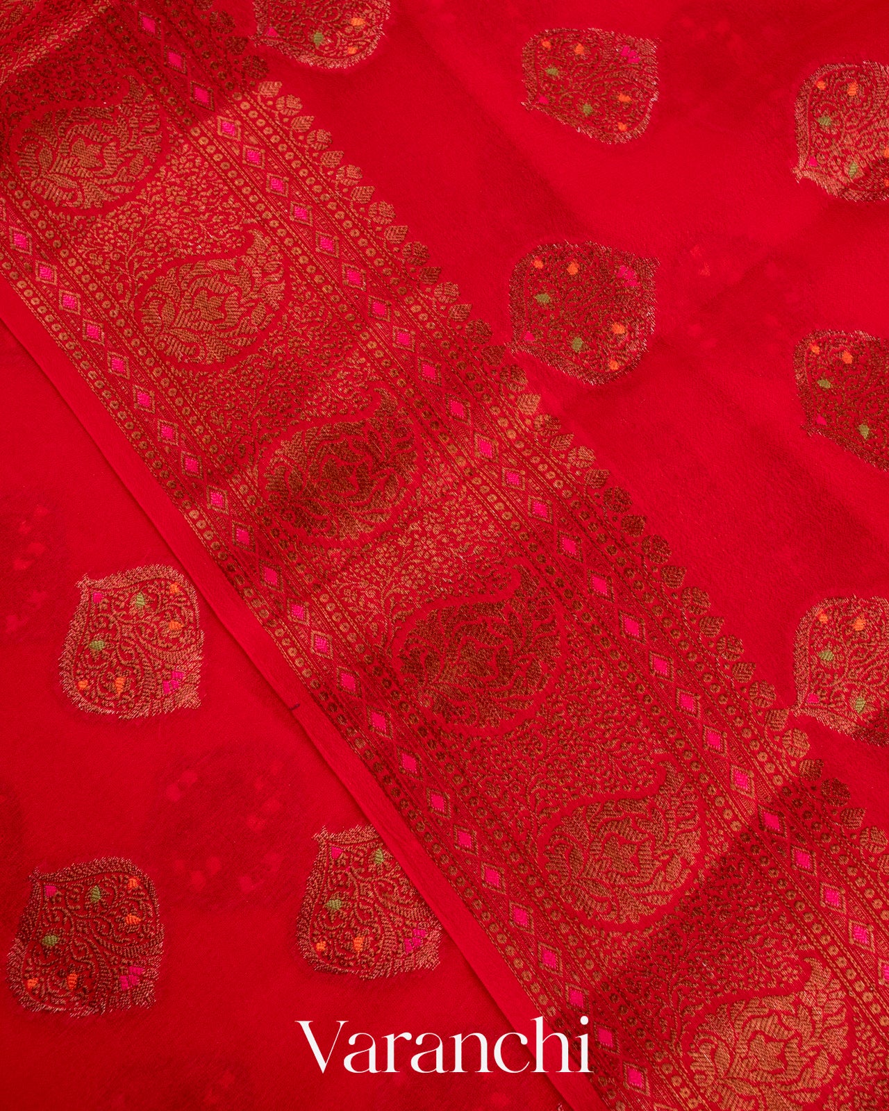 Chilli Red Pure Chiffon Silk Saree