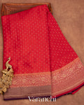 Chilli Red Pure Crepe Silk Handloom Saree