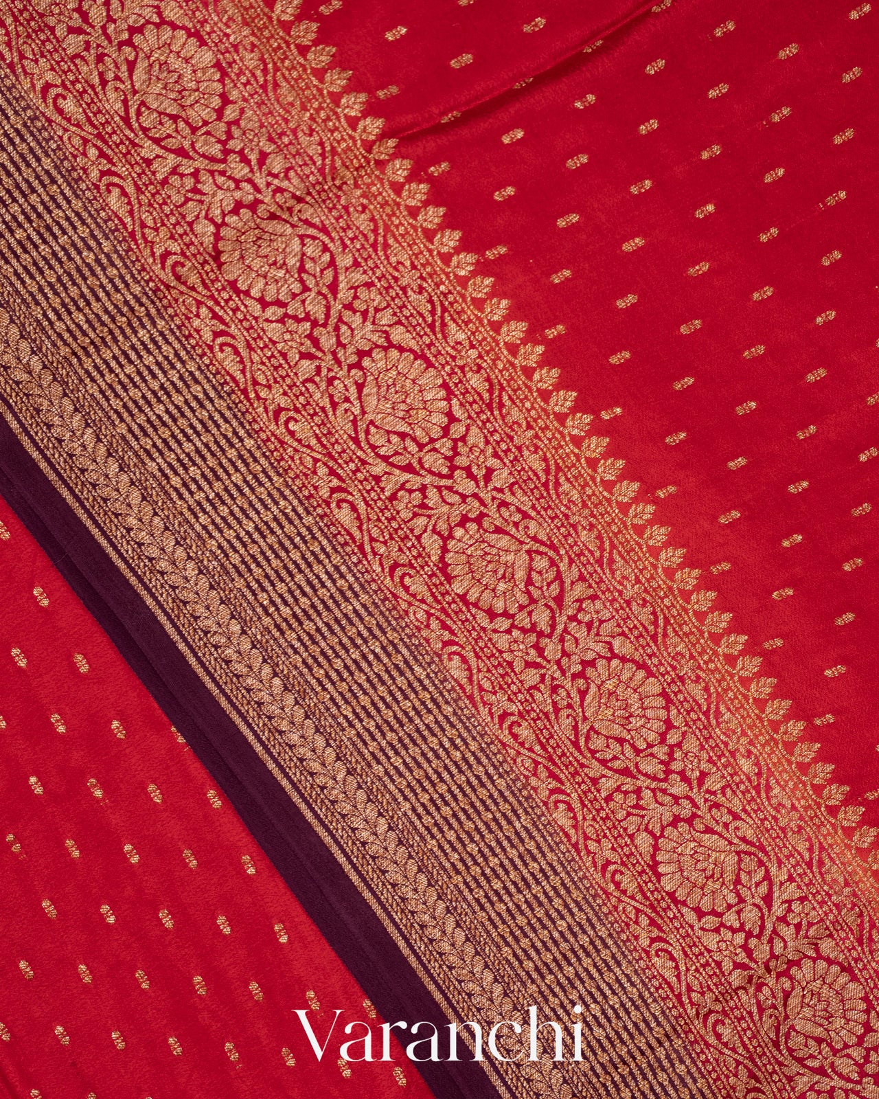 Chilli Red Pure Crepe Silk Handloom Saree