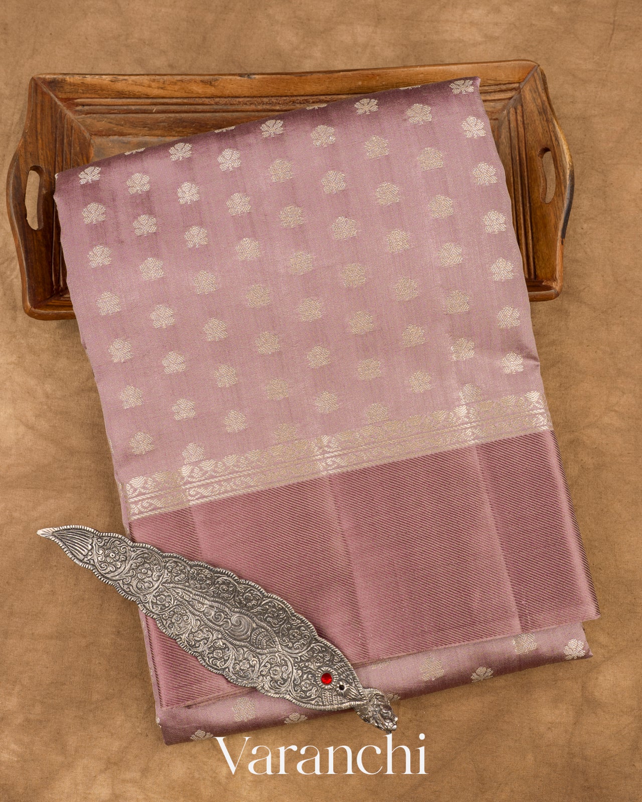 Dusty Mauve Pure Chiniya Silk Saree
