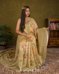 Deep Beige Floral Printed Pure Chiniya Silk Saree