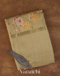 Deep Beige Floral Printed Pure Chiniya Silk Saree