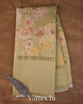 Deep Beige Floral Printed Pure Chiniya Silk Saree