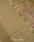 Deep Beige Floral Printed Pure Chiniya Silk Saree