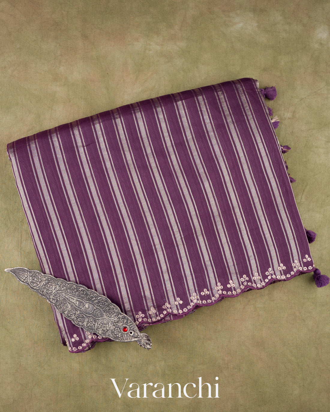 Deep Purple Pure Cotton with Tissue Striped Saree