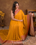 Mustard Yellow Pure Crepe Silk Handloom Saree