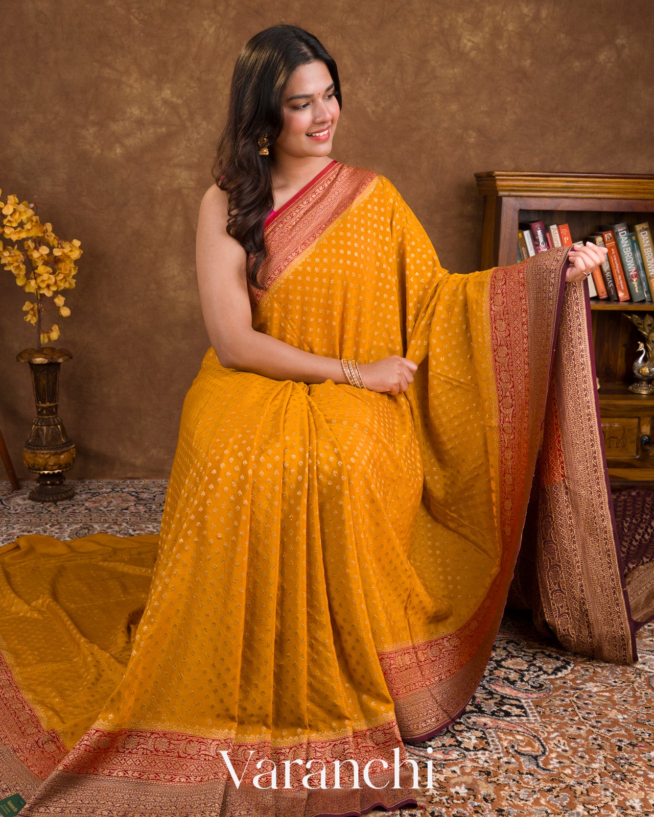 Mustard Yellow Pure Crepe Silk Handloom Saree