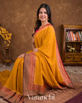 Mustard Yellow Pure Crepe Silk Handloom Saree