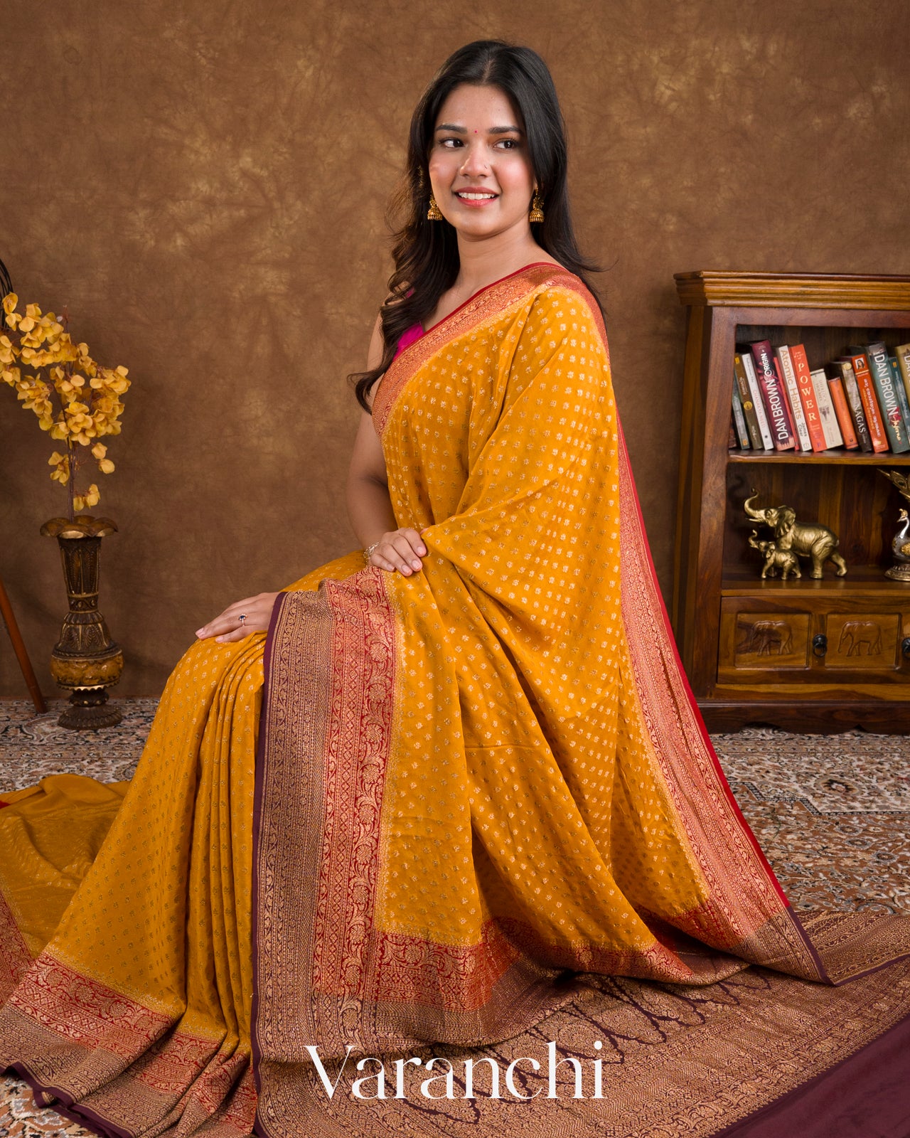 Mustard Yellow Pure Crepe Silk Handloom Saree