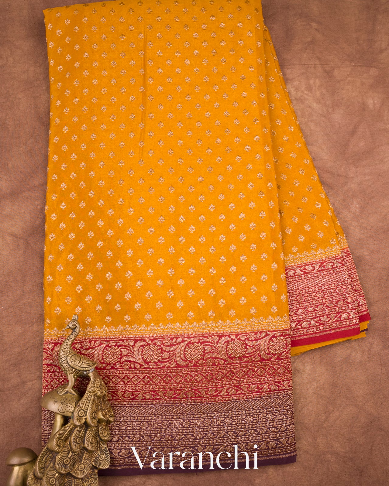 Mustard Yellow Pure Crepe Silk Handloom Saree
